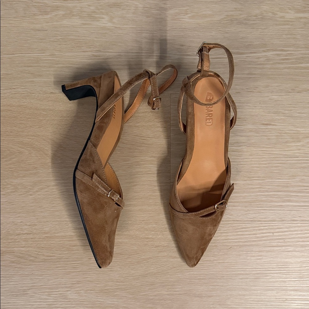 Bared Footwear Tan Suede Pointed-Toe Ankle-Strap Heels - Picture 3 of 3